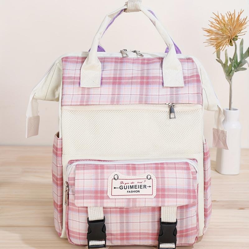Plaid Cloth Backpack Five piece Set Large School Bag