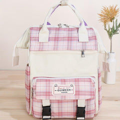 Plaid Cloth Backpack Five piece Set Large School Bag