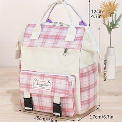 Plaid Cloth Backpack Five piece Set Large School Bag