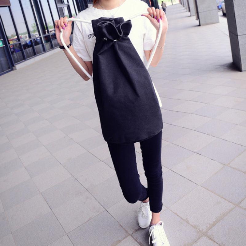 Canvas Drawstring Bag Men Women Backpack Travel Daily Use Bucket Bag