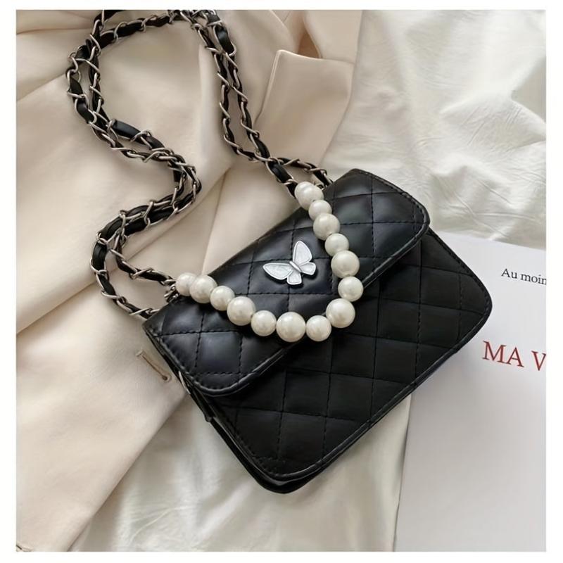 Argyle Quilted Crossbody Bag with Pearl Handle