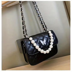 Argyle Quilted Crossbody Bag with Pearl Handle