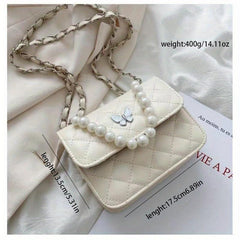 Argyle Quilted Crossbody Bag with Pearl Handle
