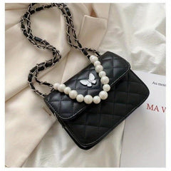 Argyle Quilted Crossbody Bag with Pearl Handle