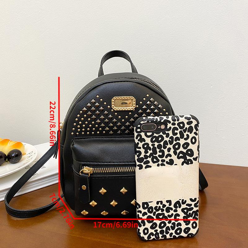Punk Style Rivet Backpack Girls Casual Multifunction Bag PU Leather