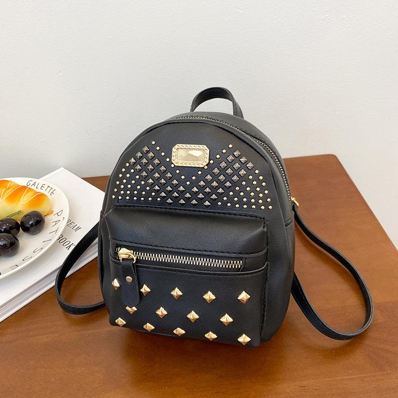 Punk Style Rivet Backpack Girls Casual Multifunction Bag PU Leather