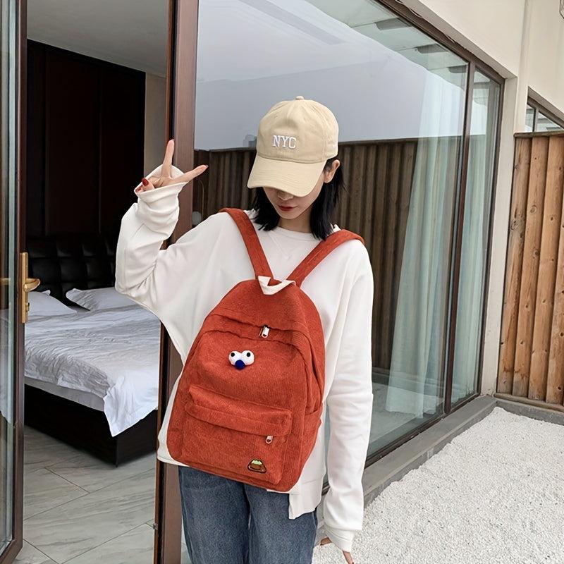 Corduroy Backpack Women Preppy Large Capacity High School College Books Class