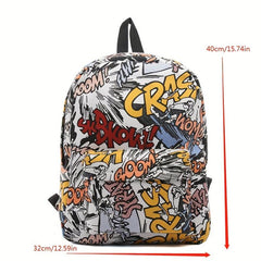 Graffiti Print Backpack Double Shoulder Bag Casual Travel Backpack