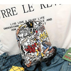Graffiti Print Backpack Double Shoulder Bag Casual Travel Backpack