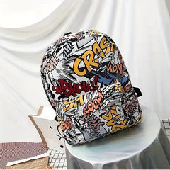 Graffiti Print Backpack Double Shoulder Bag Casual Travel Backpack