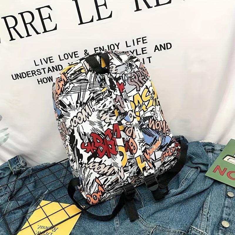 Graffiti Print Backpack Double Shoulder Bag Casual Travel Backpack