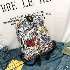 Graffiti Print Backpack Double Shoulder Bag Casual Travel Backpack
