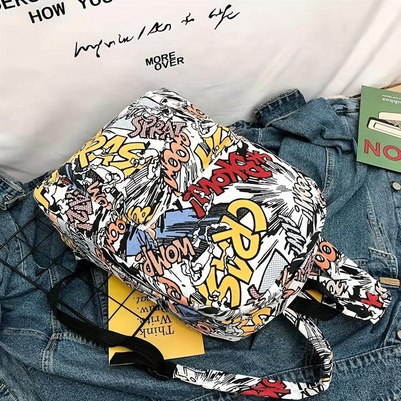 Graffiti Print Backpack Double Shoulder Bag Casual Travel Backpack