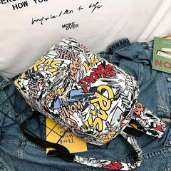 Graffiti Print Backpack Double Shoulder Bag Casual Travel Backpack