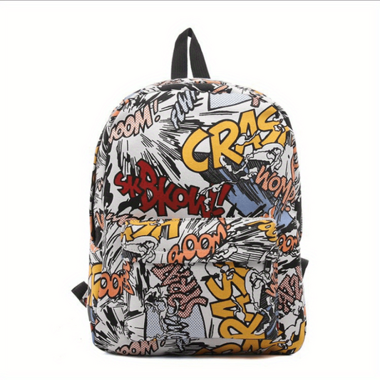 Graffiti Print Backpack Double Shoulder Bag Casual Travel Backpack
