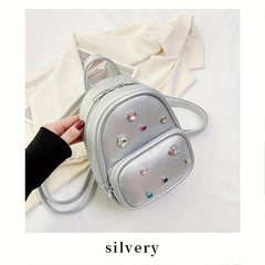 Crystal Backpack Double Shoulder Bag Women Casual Travel Small Backpack