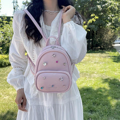 Crystal Backpack Double Shoulder Bag Women Casual Travel Small Backpack