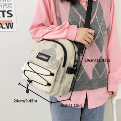 Bear Printed Multifunctional Backpack Handbag Crossbody Bag