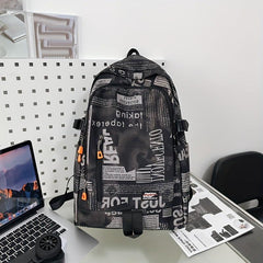 Men's Casual Backpack Graffiti Large Capacity School Bag Computer Backpack