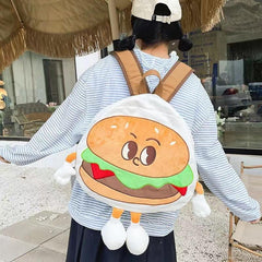 Burger Backpack Cartoon Canvas Backpack Large Capacity Schoolbag