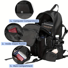 Simple Black Backpack Large Capacity Double Shoulder Bag with Pockets