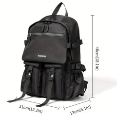 Simple Black Backpack Large Capacity Double Shoulder Bag with Pockets