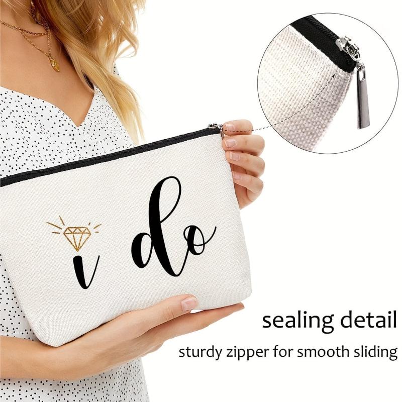 I Do Linen Zipper Cosmetics Bag Toiletry Travel Pouch Organizer