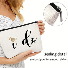 I Do Linen Zipper Cosmetics Bag Toiletry Travel Pouch Organizer