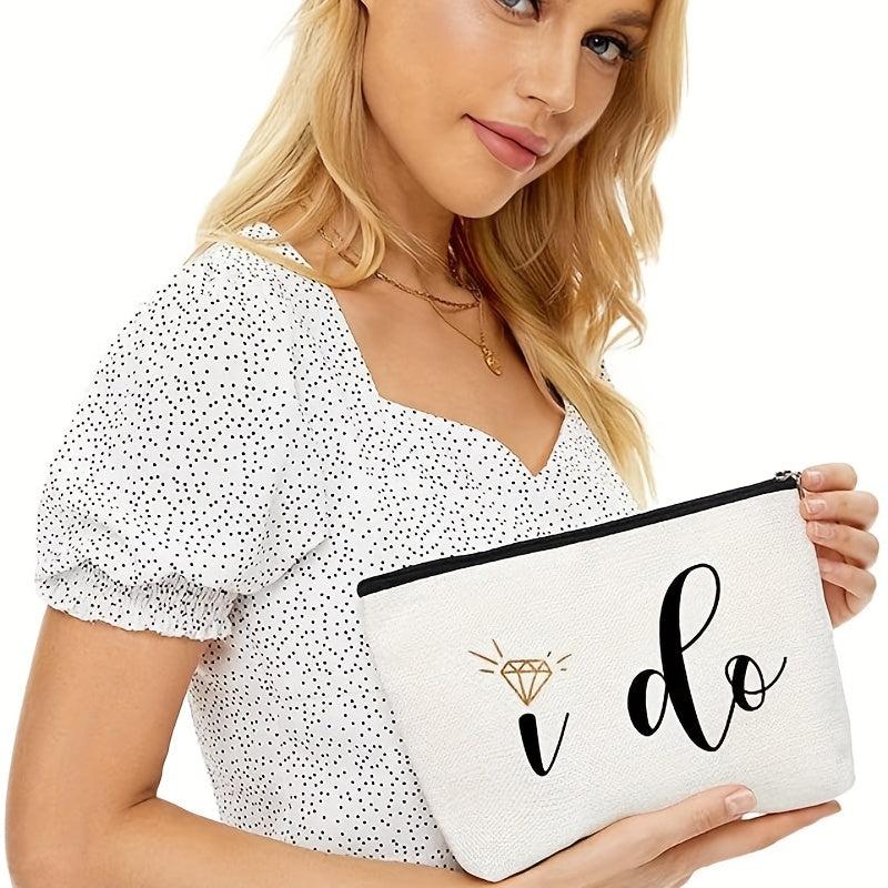 I Do Linen Zipper Cosmetics Bag Toiletry Travel Pouch Organizer