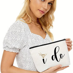 I Do Linen Zipper Cosmetics Bag Toiletry Travel Pouch Organizer