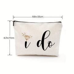 I Do Linen Zipper Cosmetics Bag Toiletry Travel Pouch Organizer