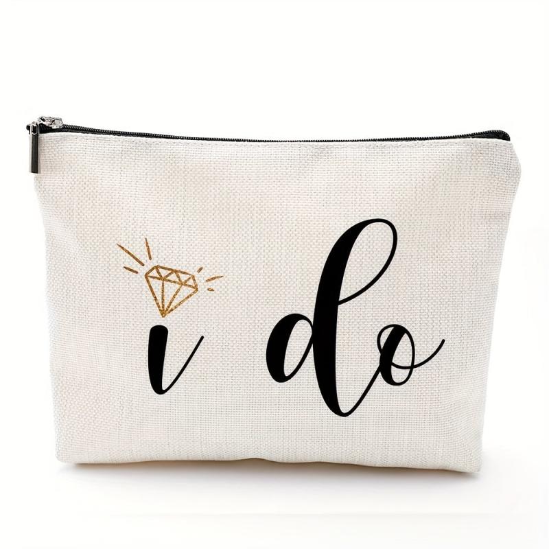 I Do Linen Zipper Cosmetics Bag Toiletry Travel Pouch Organizer