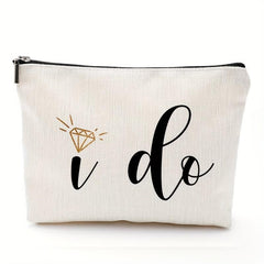 I Do Linen Zipper Cosmetics Bag Toiletry Travel Pouch Organizer