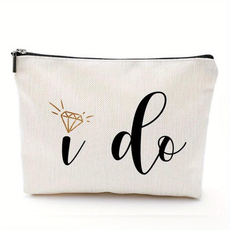 I Do Linen Zipper Cosmetics Bag Toiletry Travel Pouch Organizer