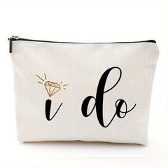 I Do Linen Zipper Cosmetics Bag Toiletry Travel Pouch Organizer