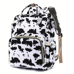 Cow Print Leopard Print Casual Backpack Waterproof Large Capacity Mommy Bag