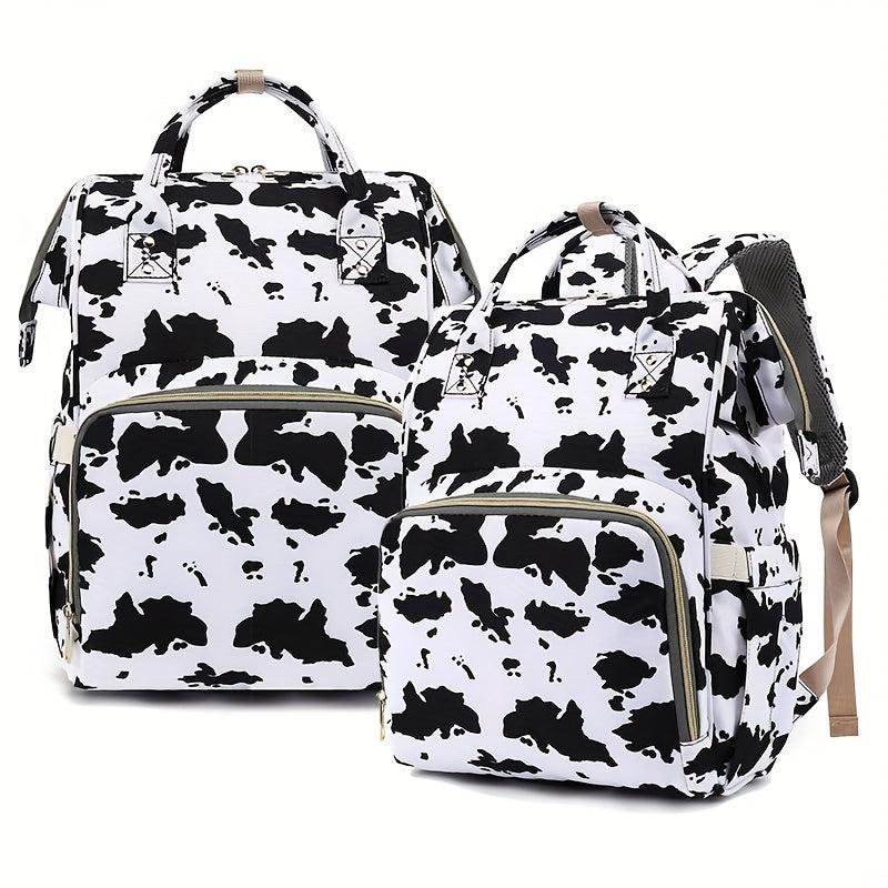 Cow Print Leopard Print Casual Backpack Waterproof Large Capacity Mommy Bag
