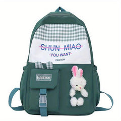 Minimalist Casual Backpack With Rabbit Pendant For Girls