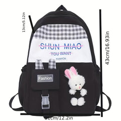 Minimalist Casual Backpack With Rabbit Pendant For Girls