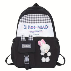 Minimalist Casual Backpack With Rabbit Pendant For Girls