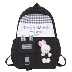 Minimalist Casual Backpack With Rabbit Pendant For Girls