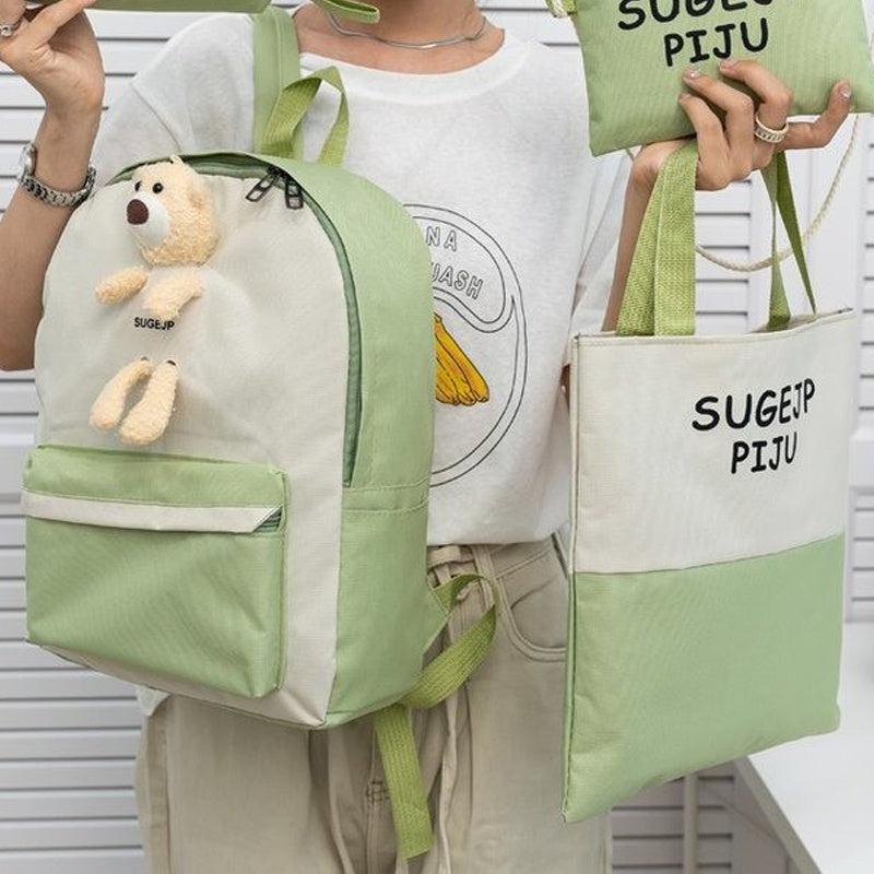 4pcs Backpack Crossbody Handbag Set Bear Doll Backpack Large Bag