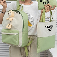 4pcs Backpack Crossbody Handbag Set Bear Doll Backpack Large Bag