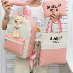4pcs Backpack Crossbody Handbag Set Bear Doll Backpack Large Bag