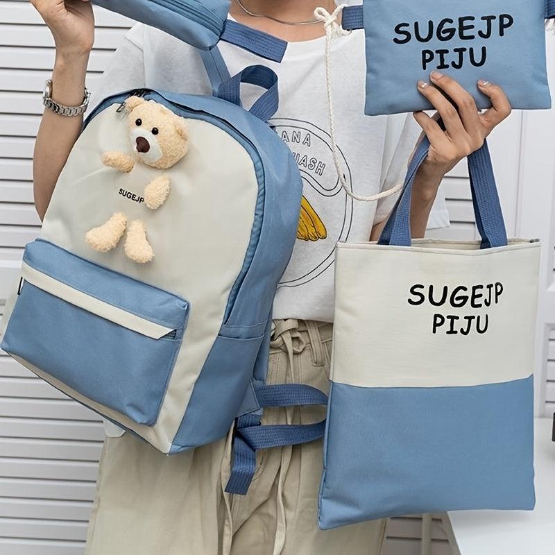 4pcs Backpack Crossbody Handbag Set Bear Doll Backpack Large Bag