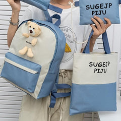 4pcs Backpack Crossbody Handbag Set Bear Doll Backpack Large Bag