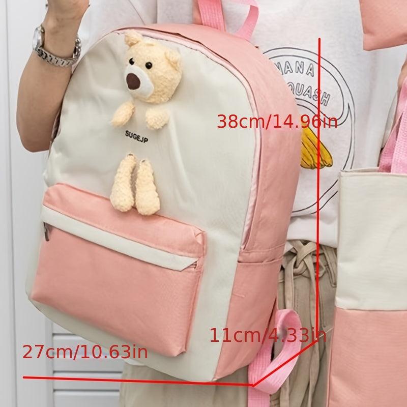 4pcs Backpack Crossbody Handbag Set Bear Doll Backpack Large Bag