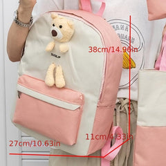 4pcs Backpack Crossbody Handbag Set Bear Doll Backpack Large Bag