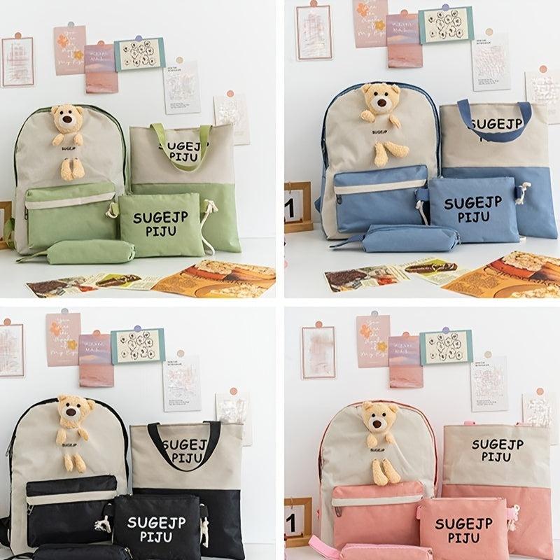 4pcs Backpack Crossbody Handbag Set Bear Doll Backpack Large Bag