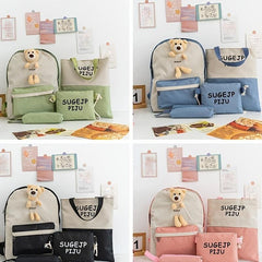 4pcs Backpack Crossbody Handbag Set Bear Doll Backpack Large Bag